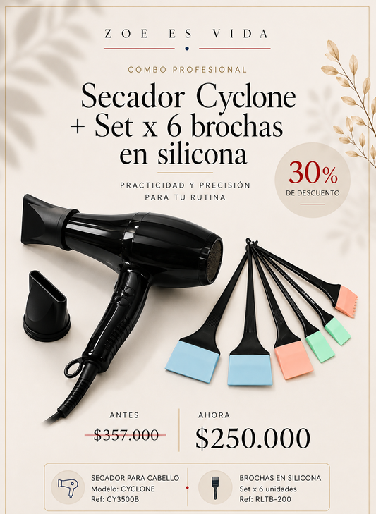 Secador Cyclone + Set * 6 brochas