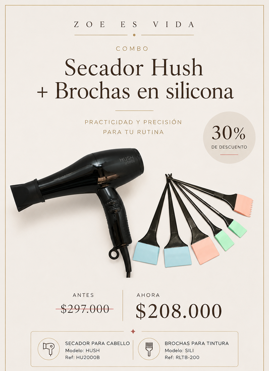 Secador Hush + Brochas de silicona