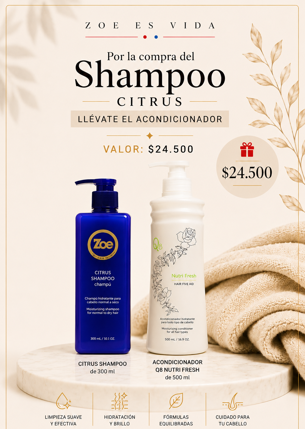 Shampoo Citrus +Acondicionador Q8 Nutri Fresh